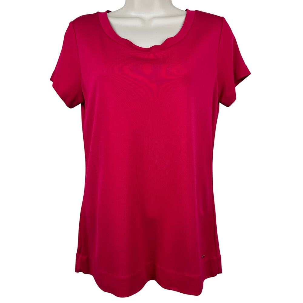 ESCADA Short Sleeve Knit Blouse Top Shirt Fuscia Pink Viscose Small Quiet Luxury